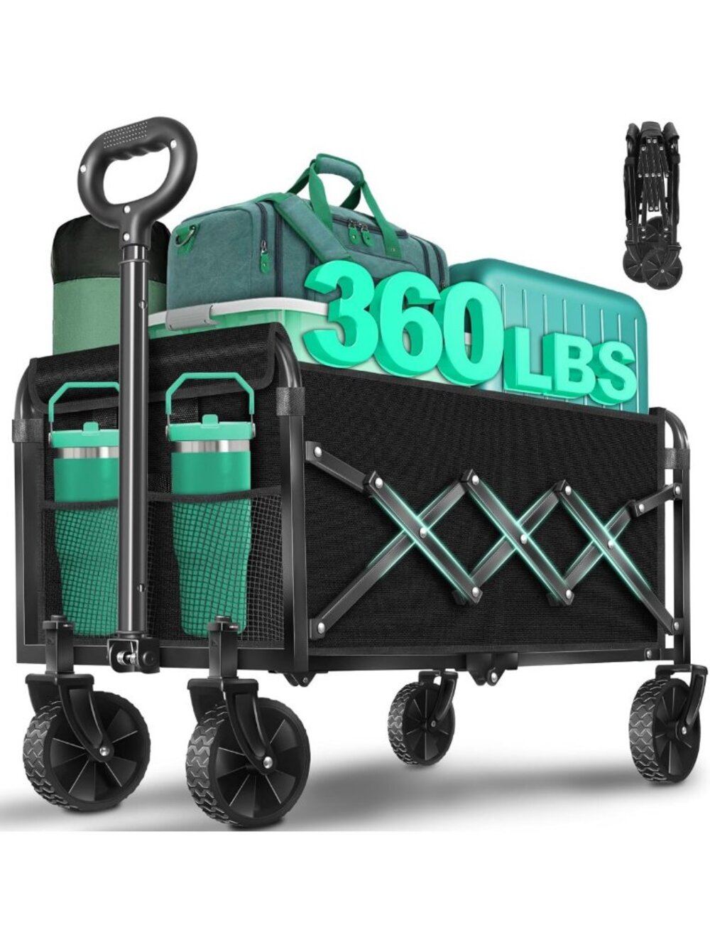 Heavy Duty Collapsible Wagon Cart - Foldable Utility Cart for Groceries
